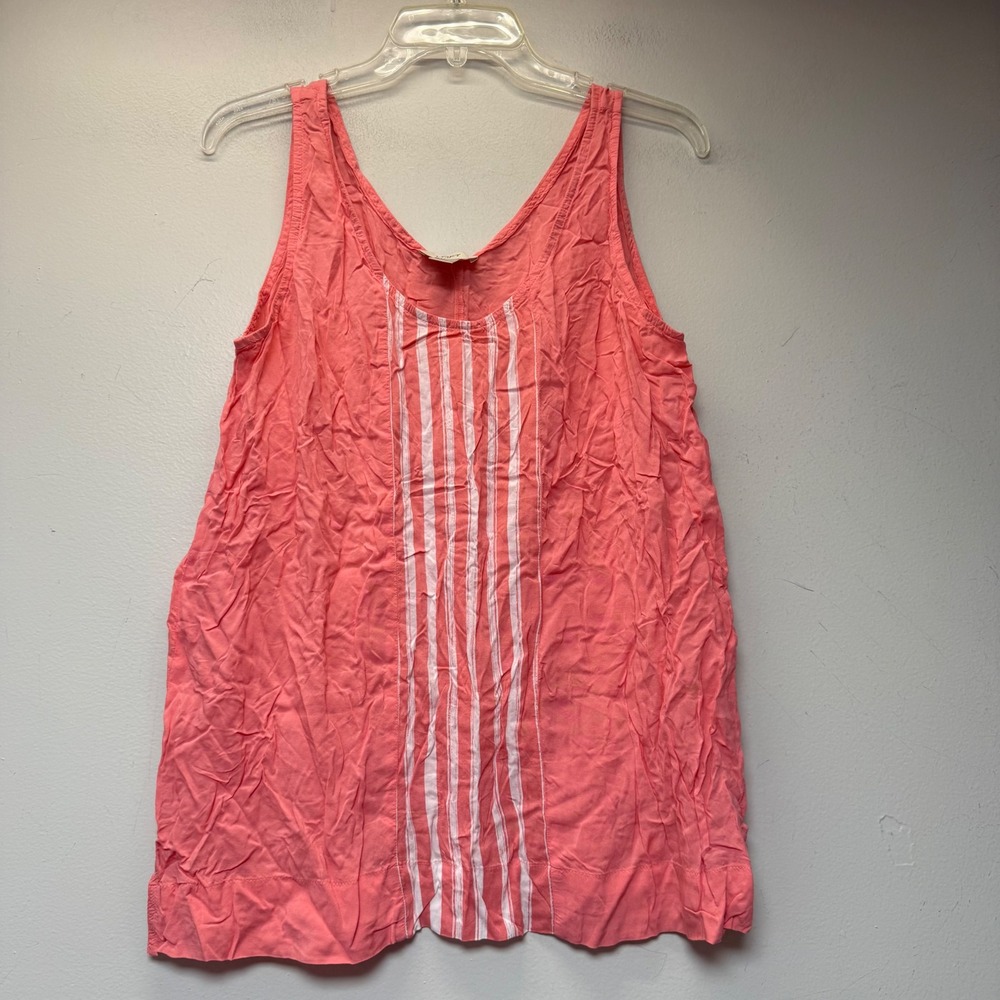 LOFT Tank Top Womens Medium Coral Pink Excellent Striped Sleeveless Scoop Neck